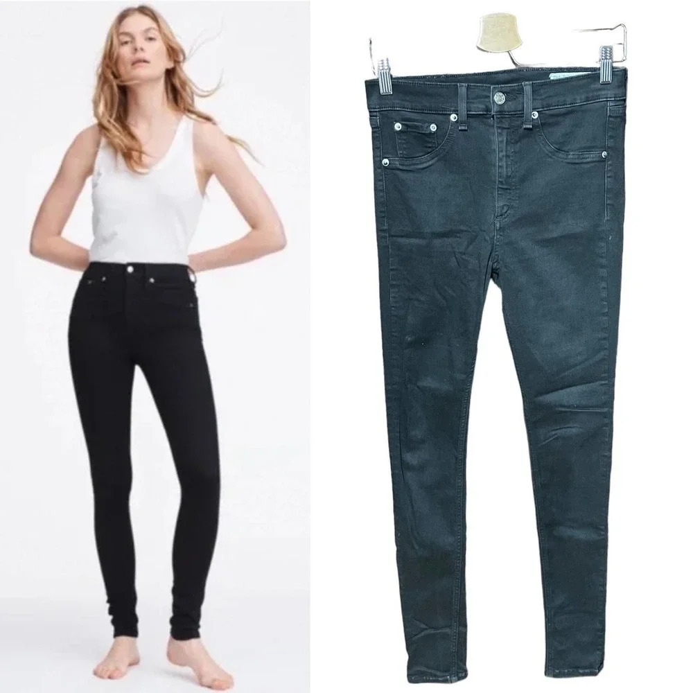 Rag and Bone Nina High Rise Skinny Black Jeans Denim Size 28